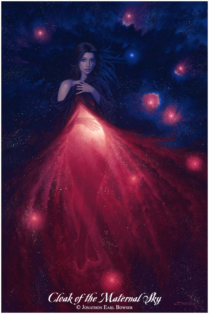 ...an oil painting of the Goddess of Transformation, the mysterious Will of Creation living in the Celestial Womb of New Stars...